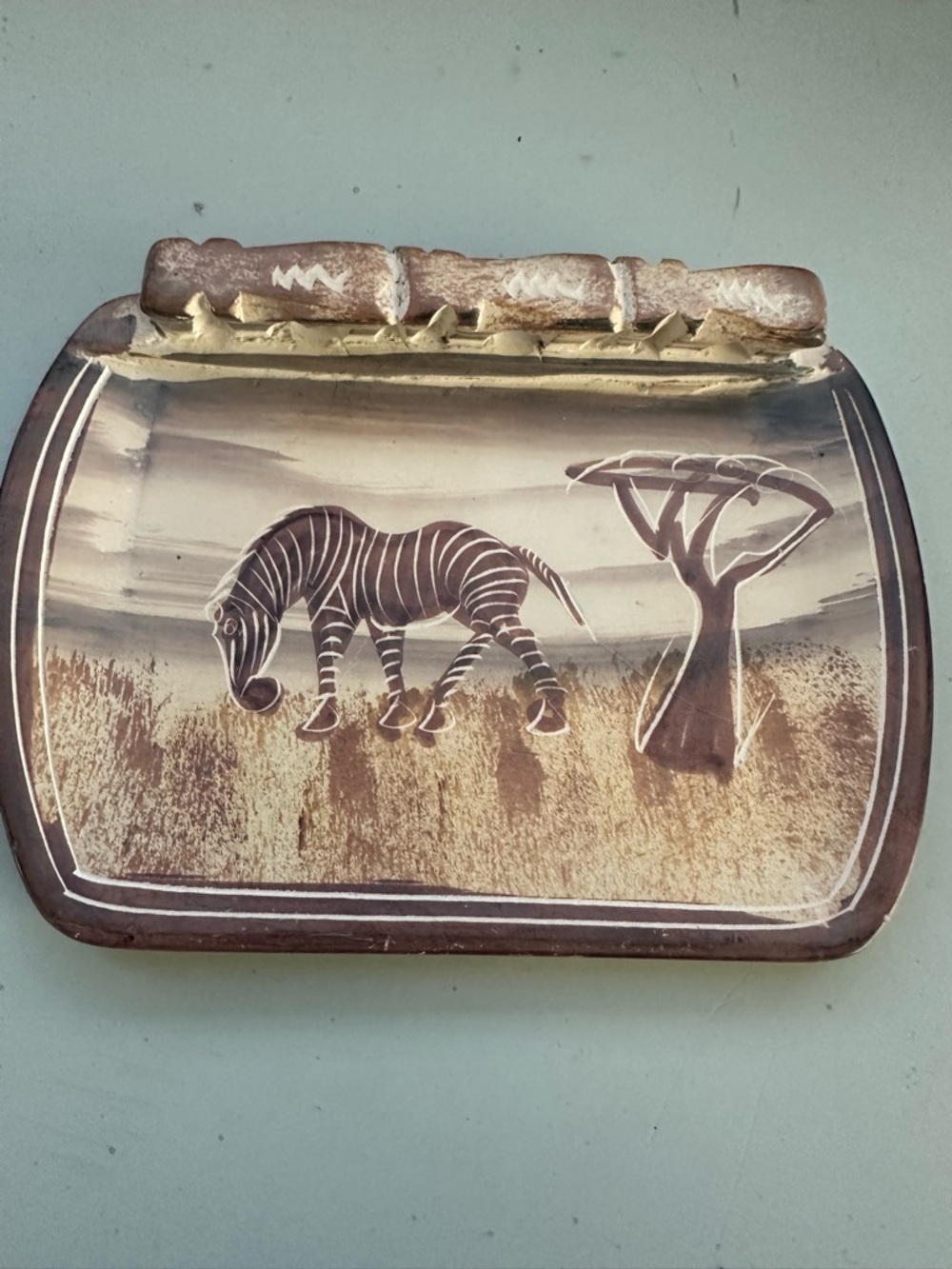 Handcrafted Zebra Plaque Small Plate in Brown and Cream